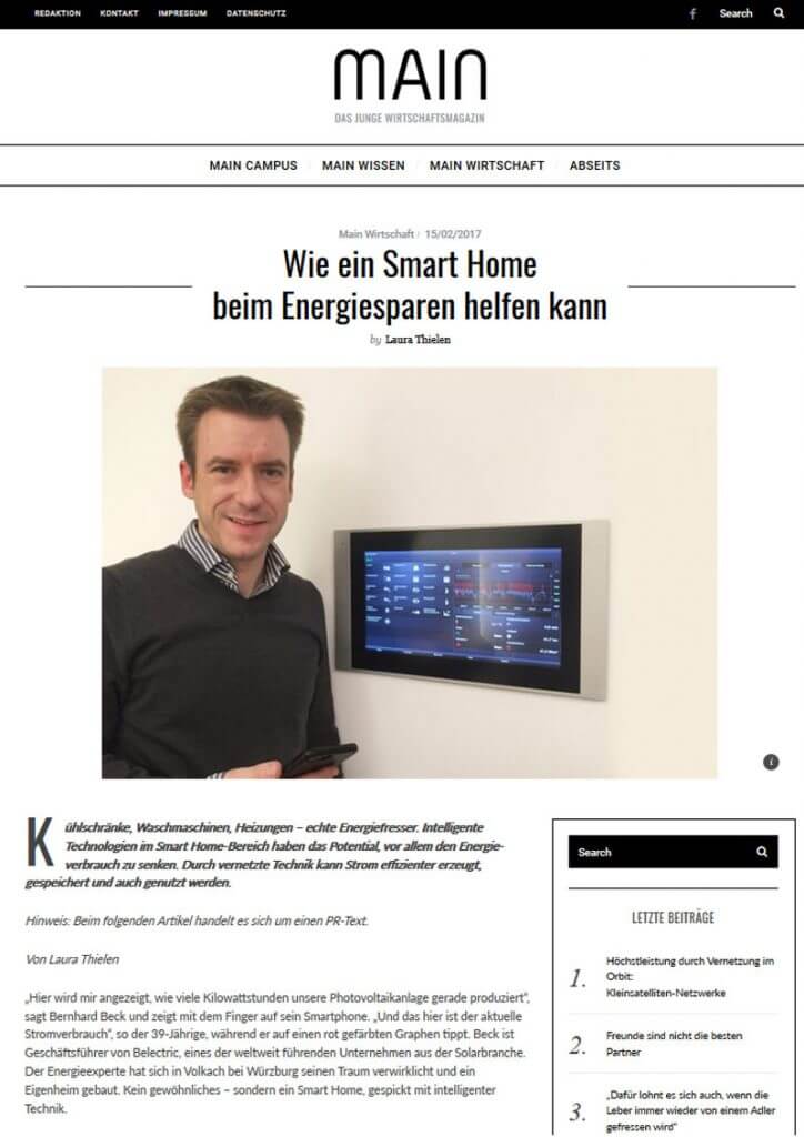 Pressetext: Casaio mit Energie Smart Home auf Main-Magazin.com