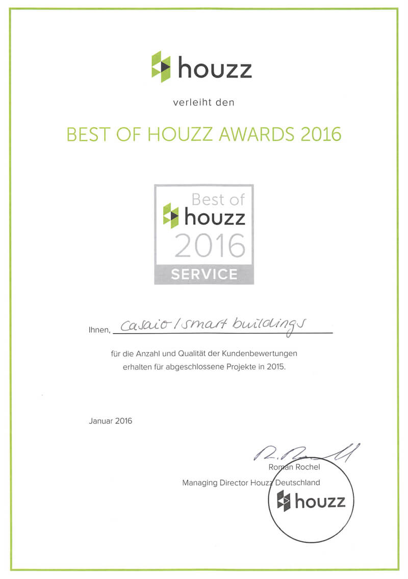 Zertifikat best of houzz award 2016