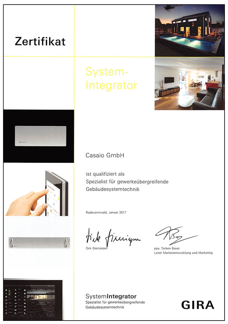Zertifikat Gira Systemintegrator